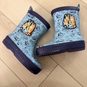 Bluey Toddler Kids Rain Boots Blue Navy Heeler Family Rubber Puddle Boots SZ 6C